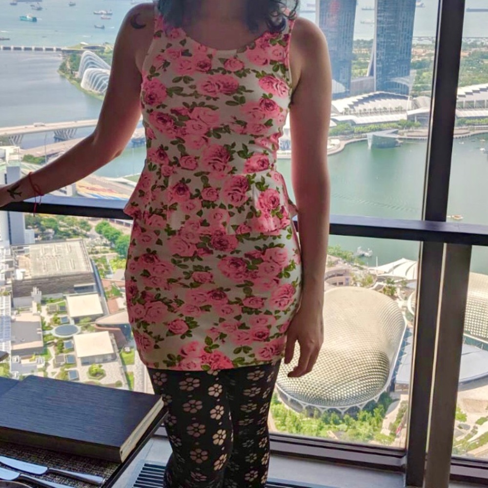 Pink floral print dress